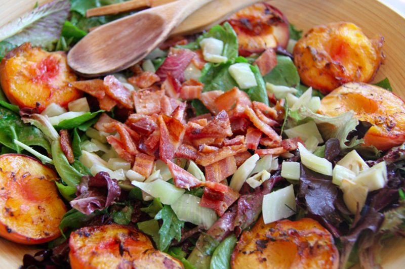 Bacon Date Fennel Salad with Grilled Peaches