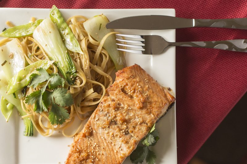 Crispy Asian Salmon Noodle Stir Fry