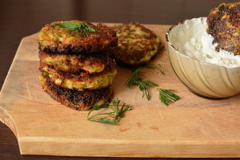 Fried Zucchini & Feta Cheese Patties with Tzatziki