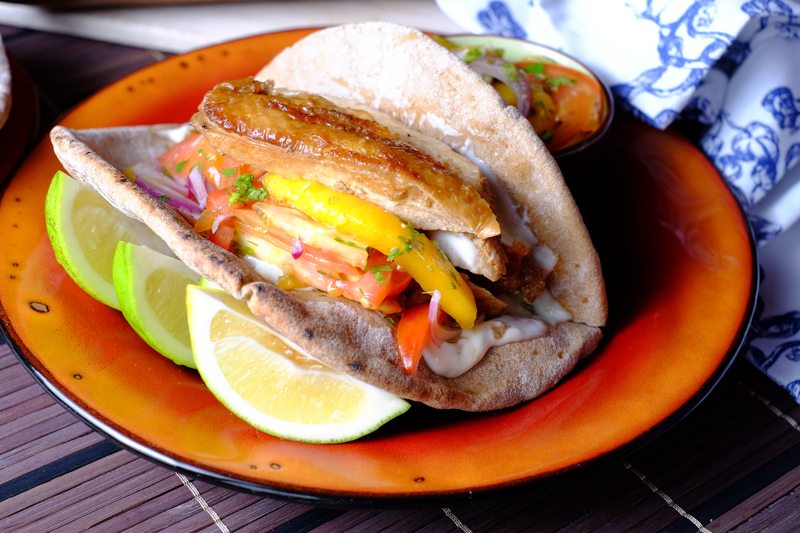 Slow Cooker Filipino Chicken Adobo Tacos with Fresh Mango Salsa