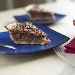 Bourbon Maple Pecan Pie Homemade Pie Crust Detail Blue Red Disk