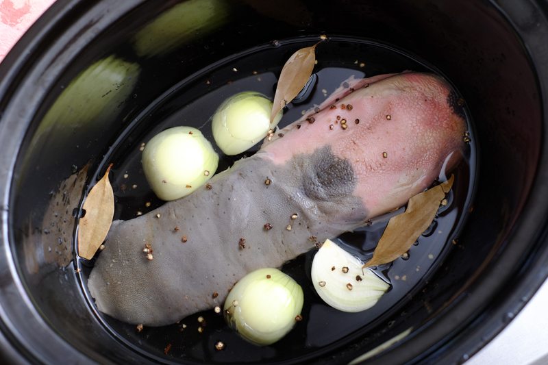 Slow Cooker Ox Tongue in Mushroom Cream Sauce