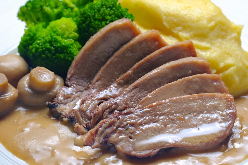Slow Cooker Ox Tongue in Mushroom Cream Sauce