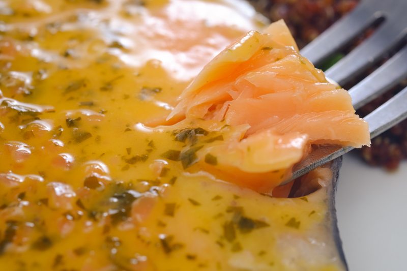 Sous Vide Poached Salmon with OrangeCilantro Beurre Blanc