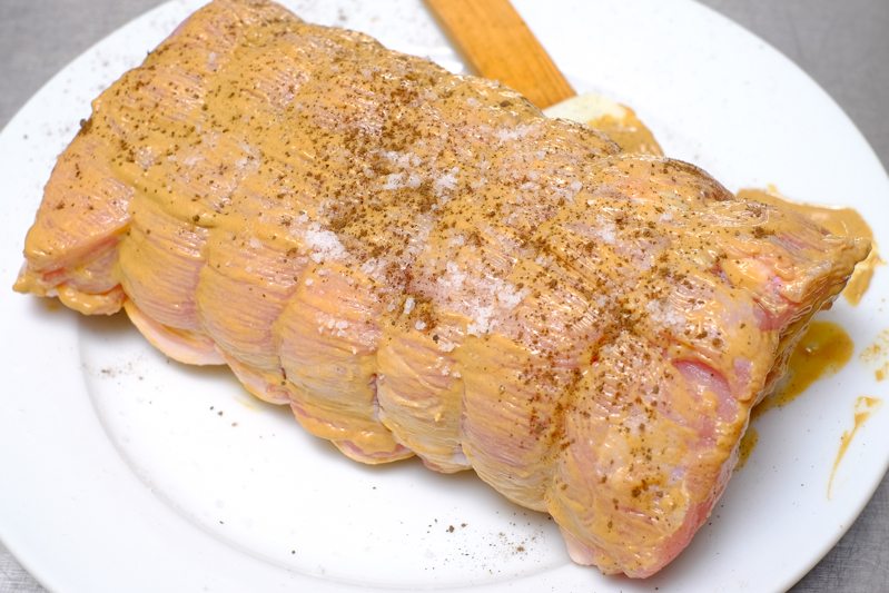 Sous Vide Chorizo and Raisin Stuffed Pork Loin with Green Olive Jus