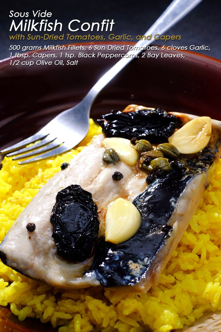 Sous Vide Milkfish Confit with SunDried Tomatoes, Garlic, and Capers