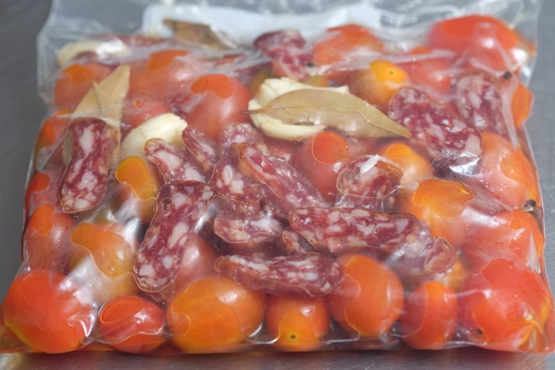 Sous Vide Chorizo and Cherry Tomato Confit