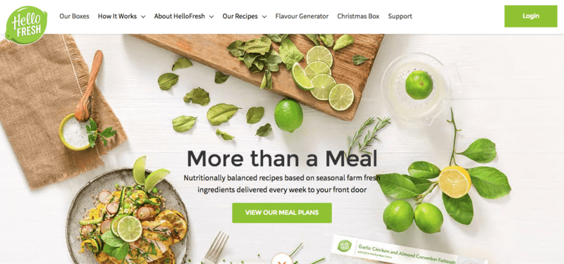 Hello Fresh Website Screenshot showing a chicken meal on a white background with various limes and related ingredients.
