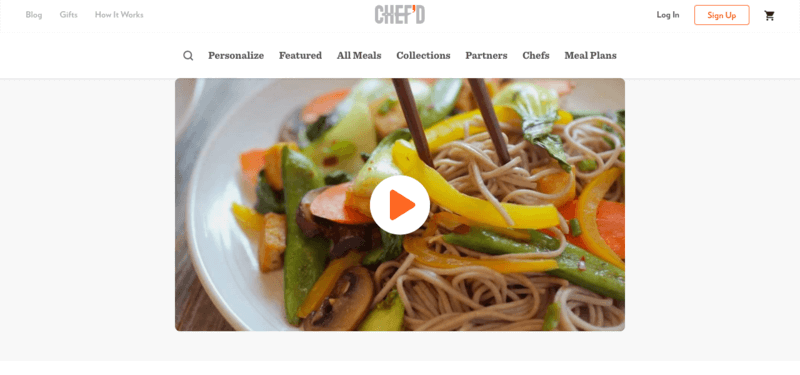 chef'd website screenshot showing a bowl with noodles and various vegetables, along with chopsticks
