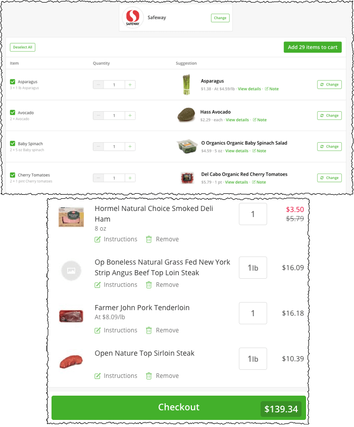 ordering food through instacart so you get the correct groceries for the meal