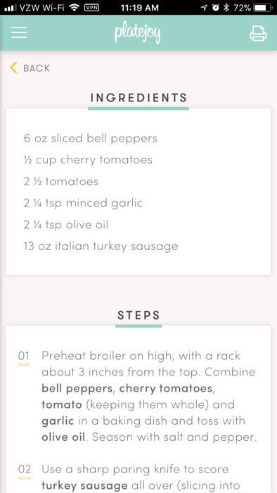 example of recipe steps in the platejoy app