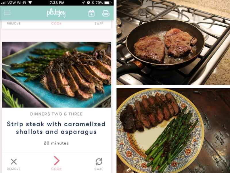 Image of "strip steak" with caramelized onions and asparagus