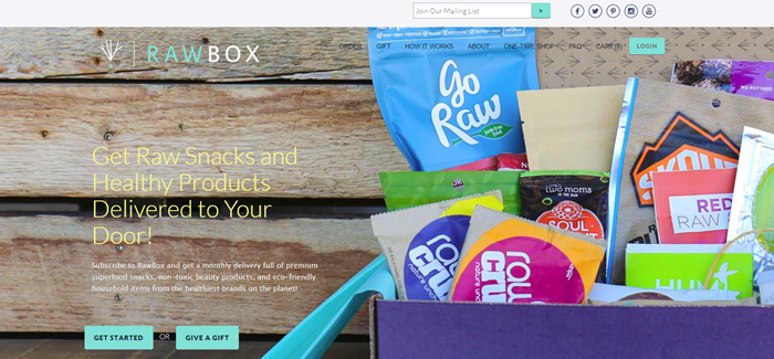 RawBox website screenshot showing a wooden background and an open box from the company.