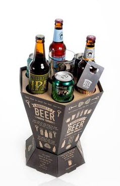 A bouquet of beer with 3 bottles and 3 cans of beer.