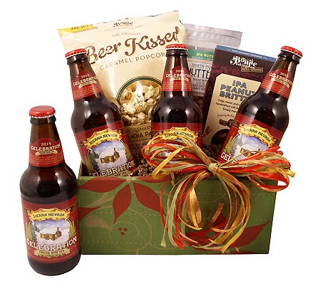 A green and red box containing 4 bottles of IPA beer and 3 snacks.