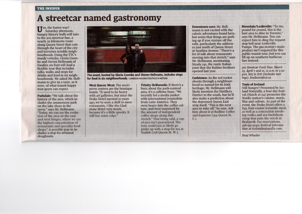 A streetcar named gastronomy - National Post - March 23, 2013
