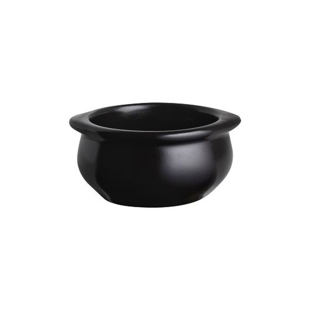 Anfora Matte Black 12 Ounce Handled Onion Soup Bowl, 24 Count