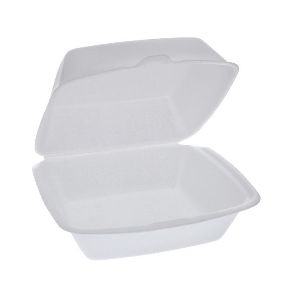 Evergreen White Polystyrene Foam Container with Hinged Lid