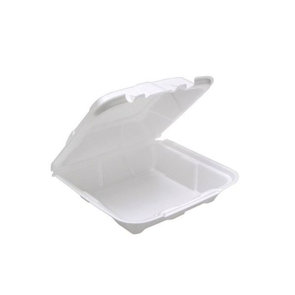 Evergreen White Polystyrene Foam One Compartment Container with Hinged Lid