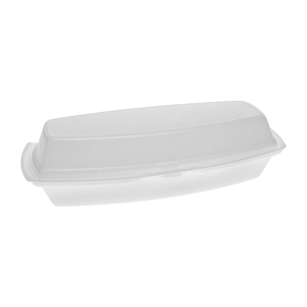 Evergreen White Polystyrene Foam 1 Compartment Hot Dog Container with Hinged Lid