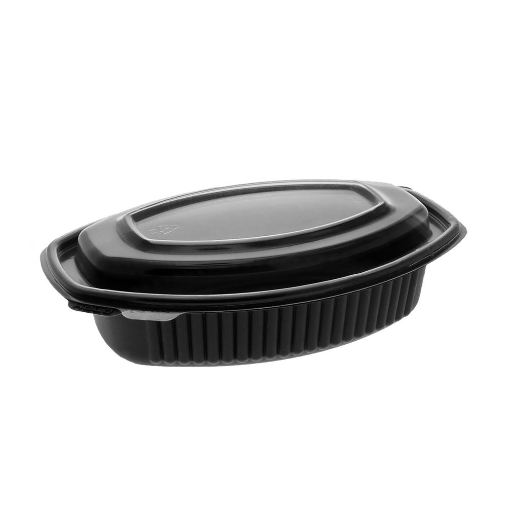 Evergreen ClearView Micromax MFPP/OPS Black Base Microwavable Oval Casserole Container with Clear Lid