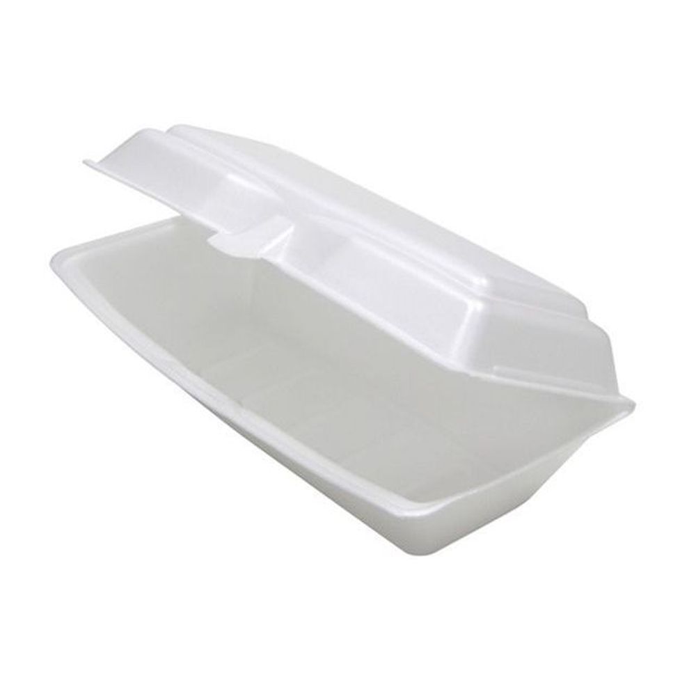 Evergreen White PS Foam Hinged Lid Rectangular Container
