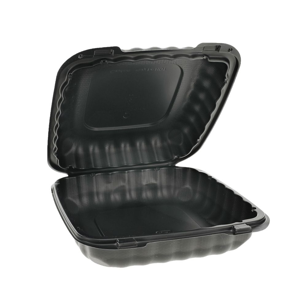Black MFPP Large One Compartment Container with Hinged Lid