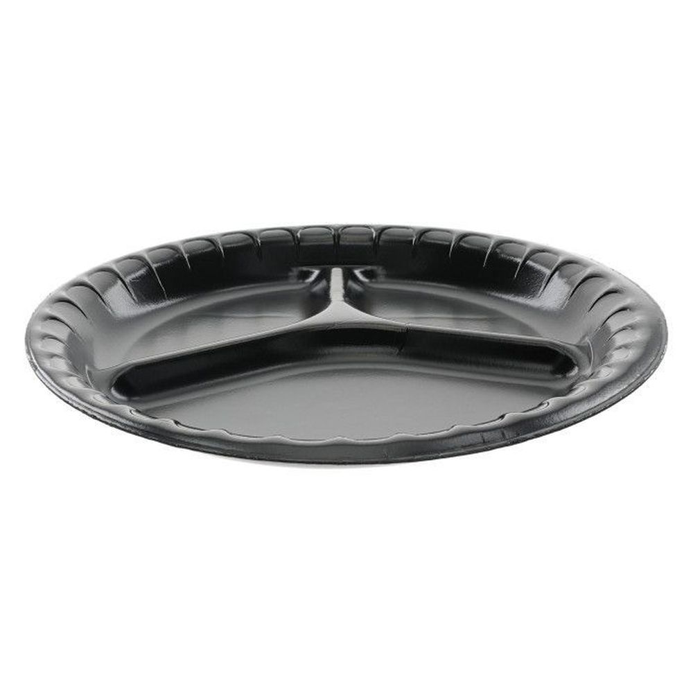 Black PS Foam 3-Compartment Deluxe Laminated Plate
