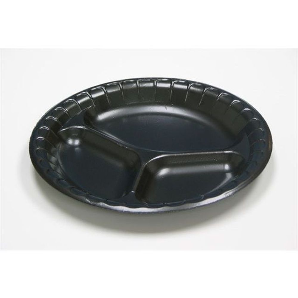 Placesetter Black Deluxe Laminated 3 Compartment Polystyrene Foam Plate, 9 Inch -- 500 Per Case
