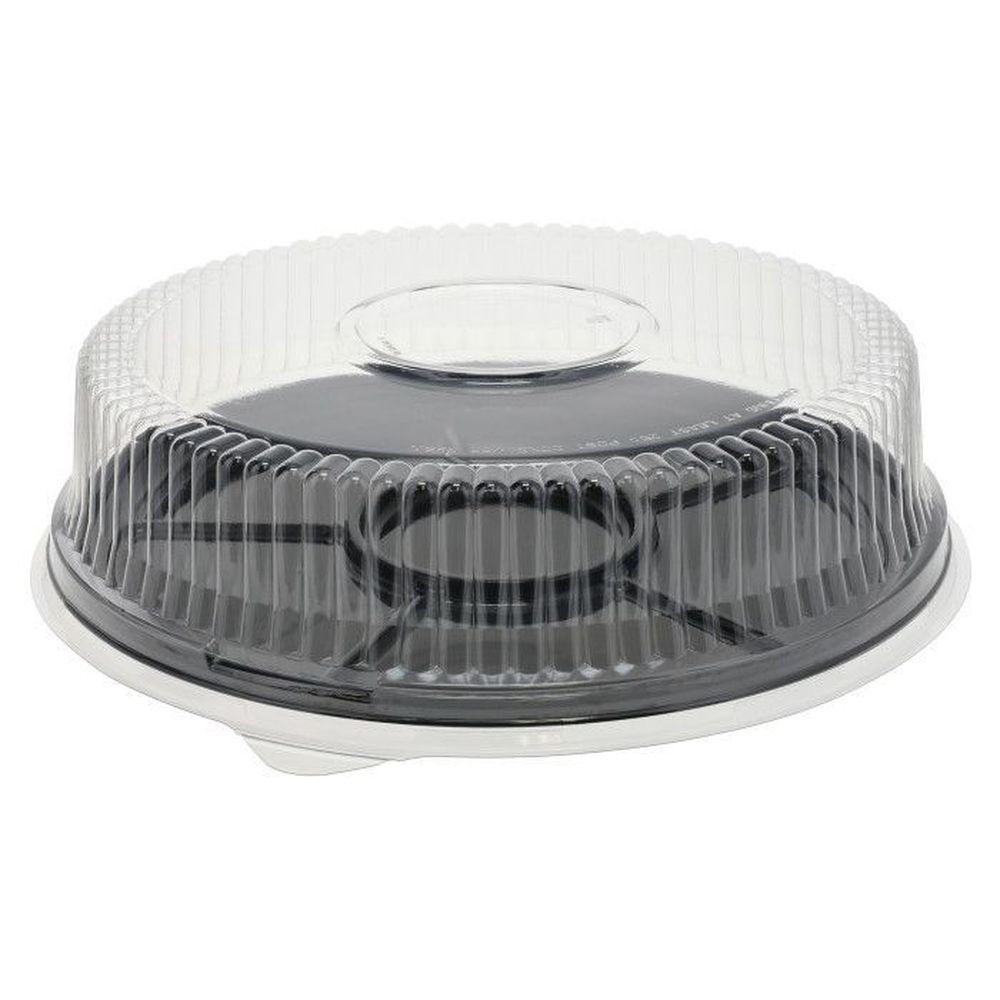 Black PET 6-Compartment Platter with Clear Dome Lid