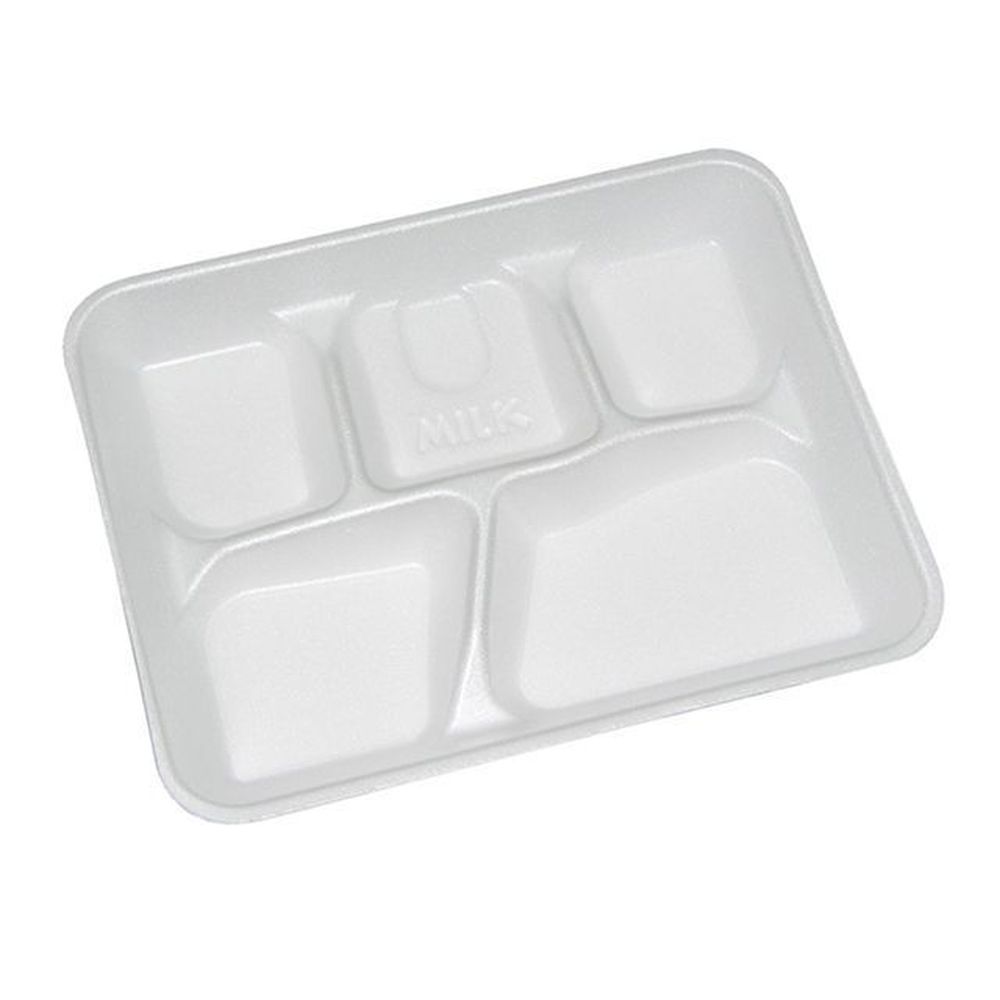 Evergreen White Polystyrene Foam 5 Compartment School Lunch Tray