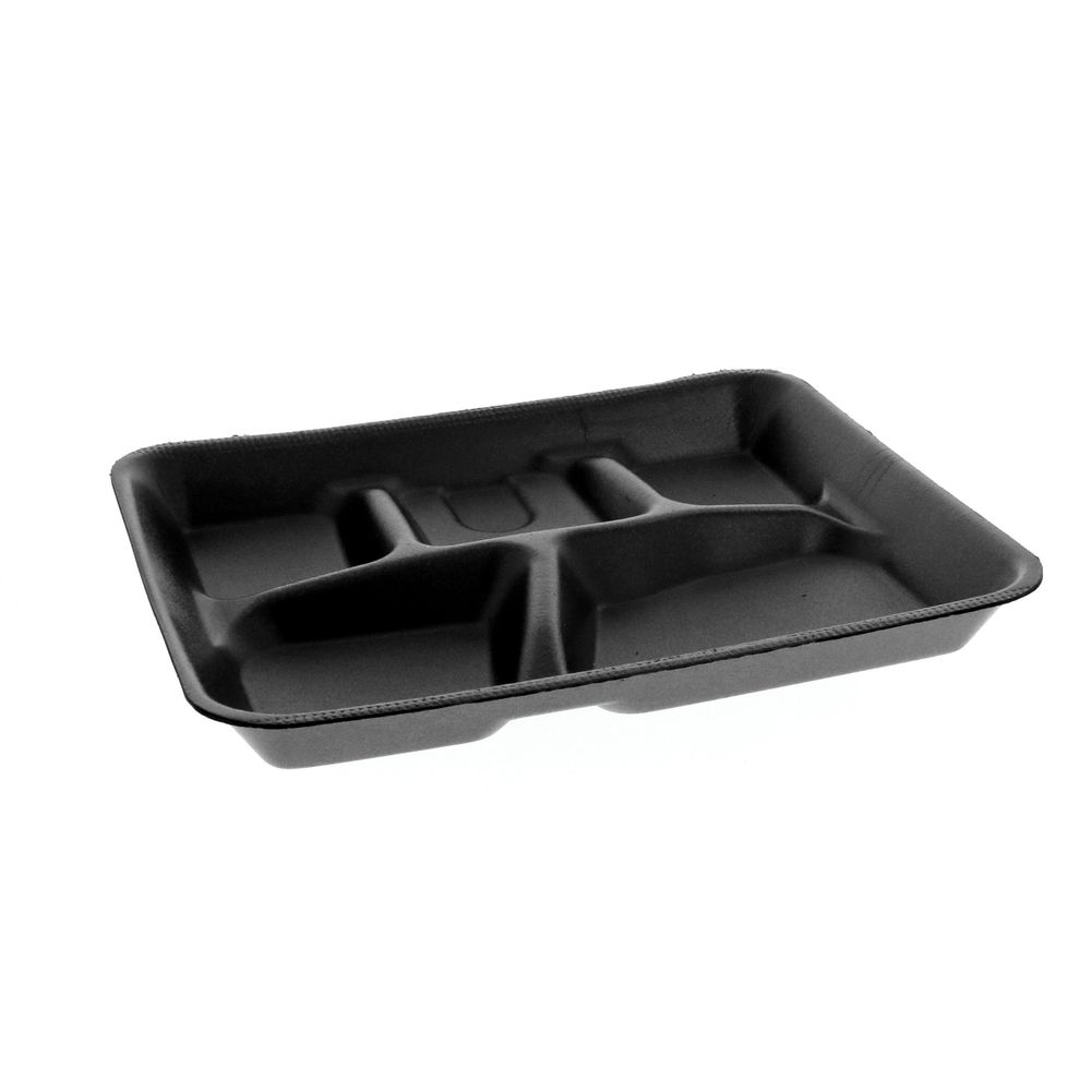 Evergreen Black Polystyrene Foam 5 Compartment School Lunch Tray