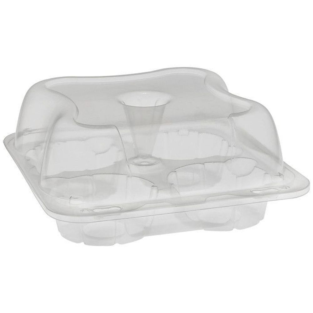 Evergreen Clear PET Hinged Lid Jumbo 4 Count Muffin / Cupcake Container