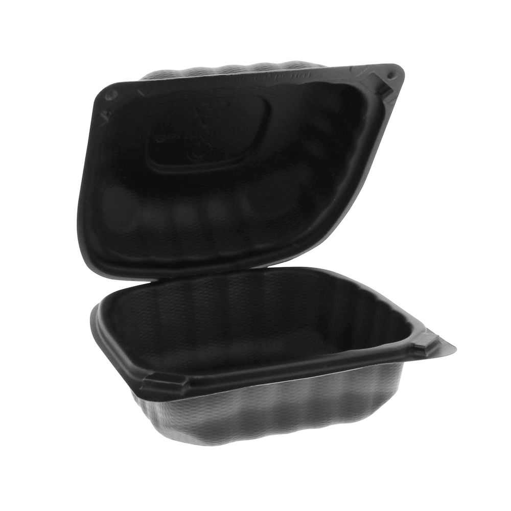 Black MFPP One Compartment Sandwich Container with Hinged Lid