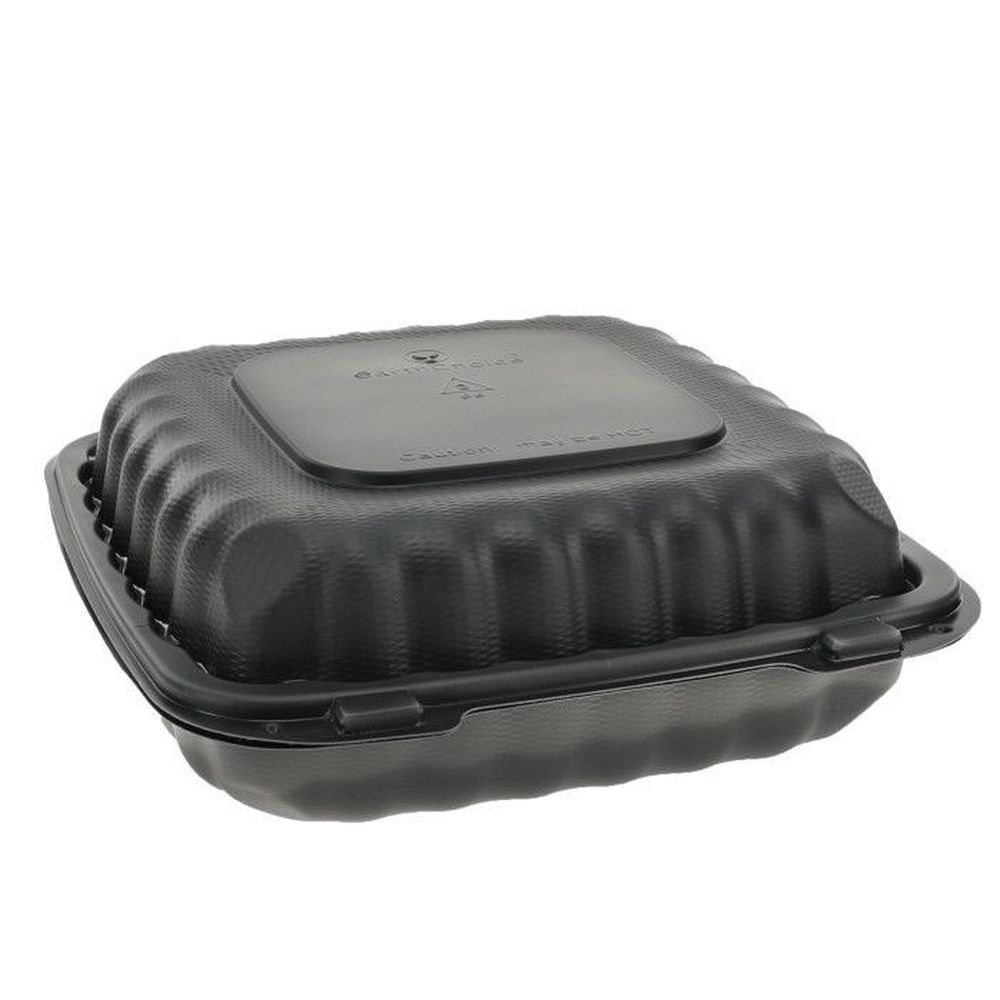 Black MFPP Large 3 Compartment Container with Clear Hinged Lid