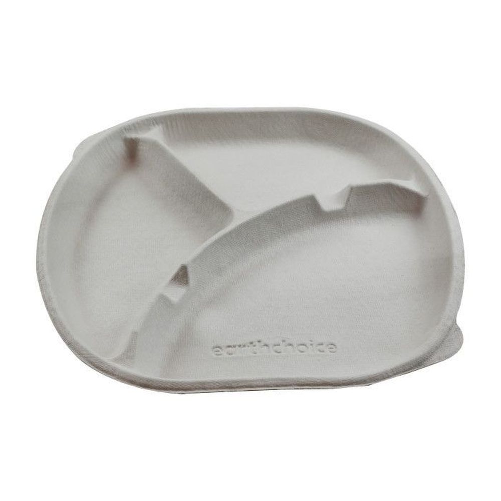 Earthchoice Natural Pfas Free Compostable Fiber 3 Compartment School Lunch Tray, 10.5 Inch -- 250 Per Case