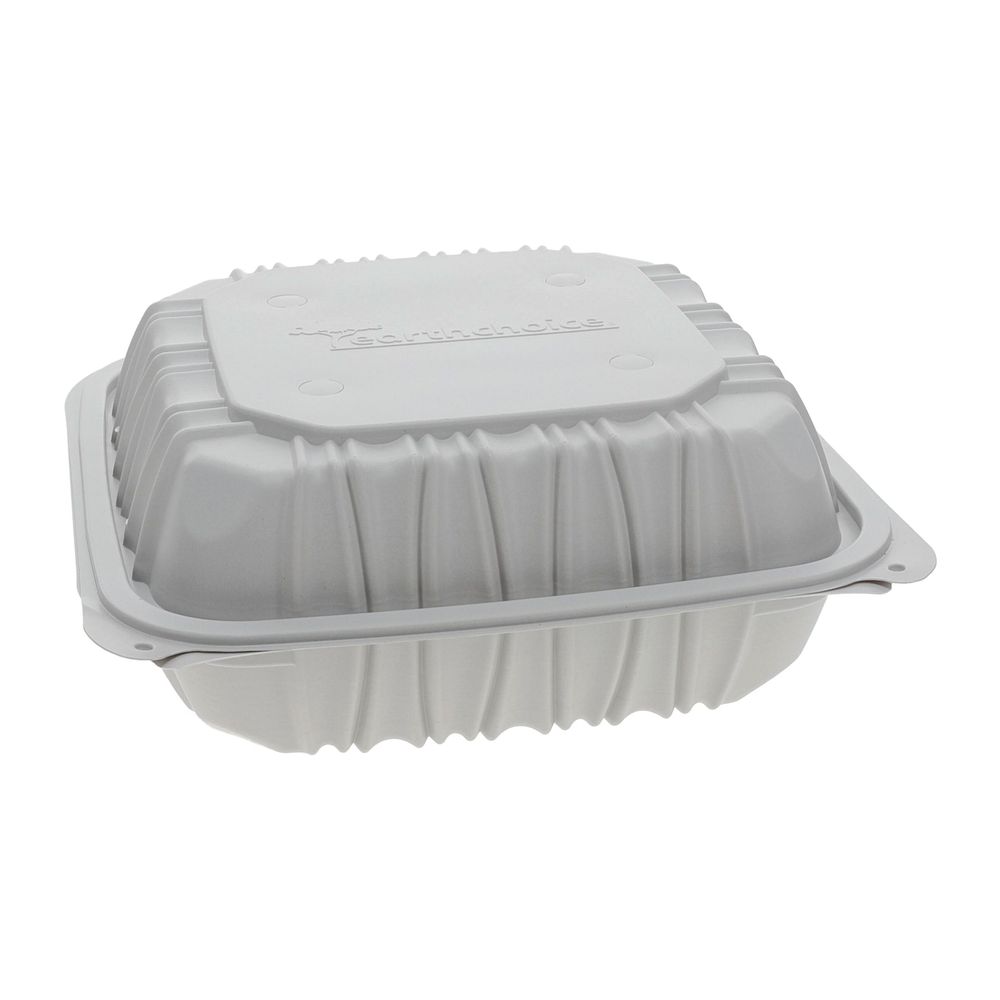 White MFPP 3 Compartment Takeout Container with Vented Hinged-Lid