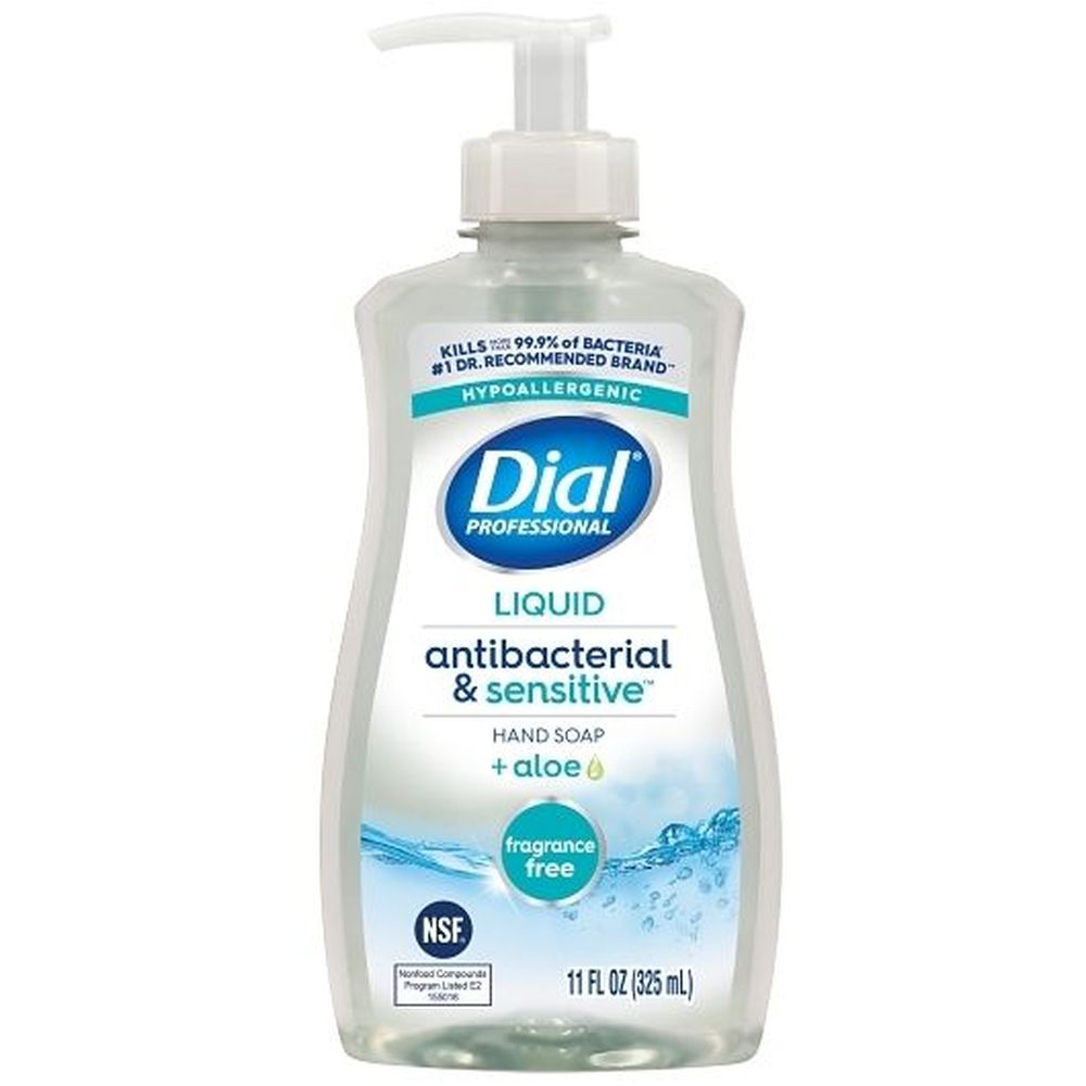 Dial Professional Fragrance-free Antibacterial And Sensitive Liquid Hand Soap With Aloe, 11 Fluid Ounce -- 12 Per Case