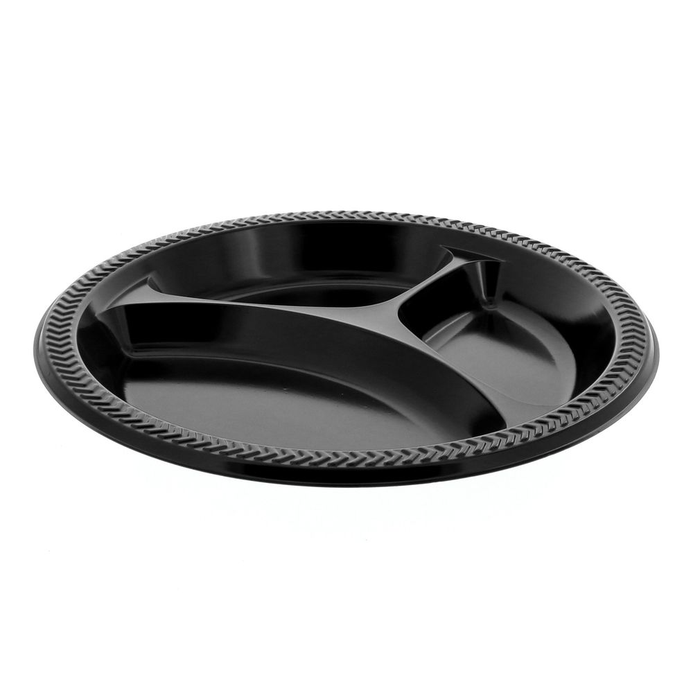 Evergreen Meadoware Black 3 Compartment Impact HIPS Plate