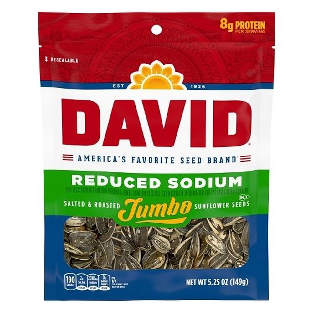 David Reduced Sodium Jumbo Sunflower Seeds, 5.25 Ounce -- 12 Per Case