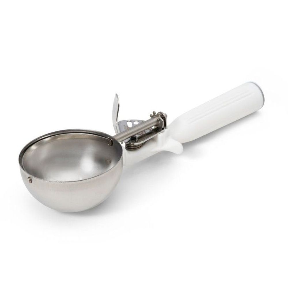 Vollrath Stainless Steel One-piece Thumb Disher With White Handle, 5 1/3 Ounce Capacity