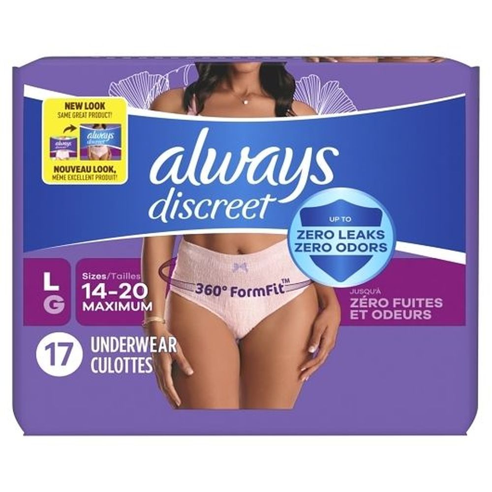 Always Discreet Heavy Adult Incontinence And Postpartum Large Maximum Protection Underwear, 17 Count -- 2 Per Case