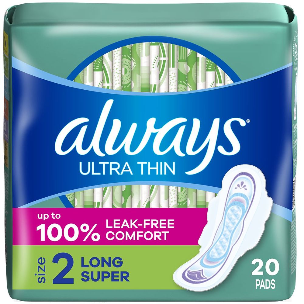 Always Ultra Thin Unscented Size 2 Long Super Pads With Wings, 20 Count -- 12 Per Case
