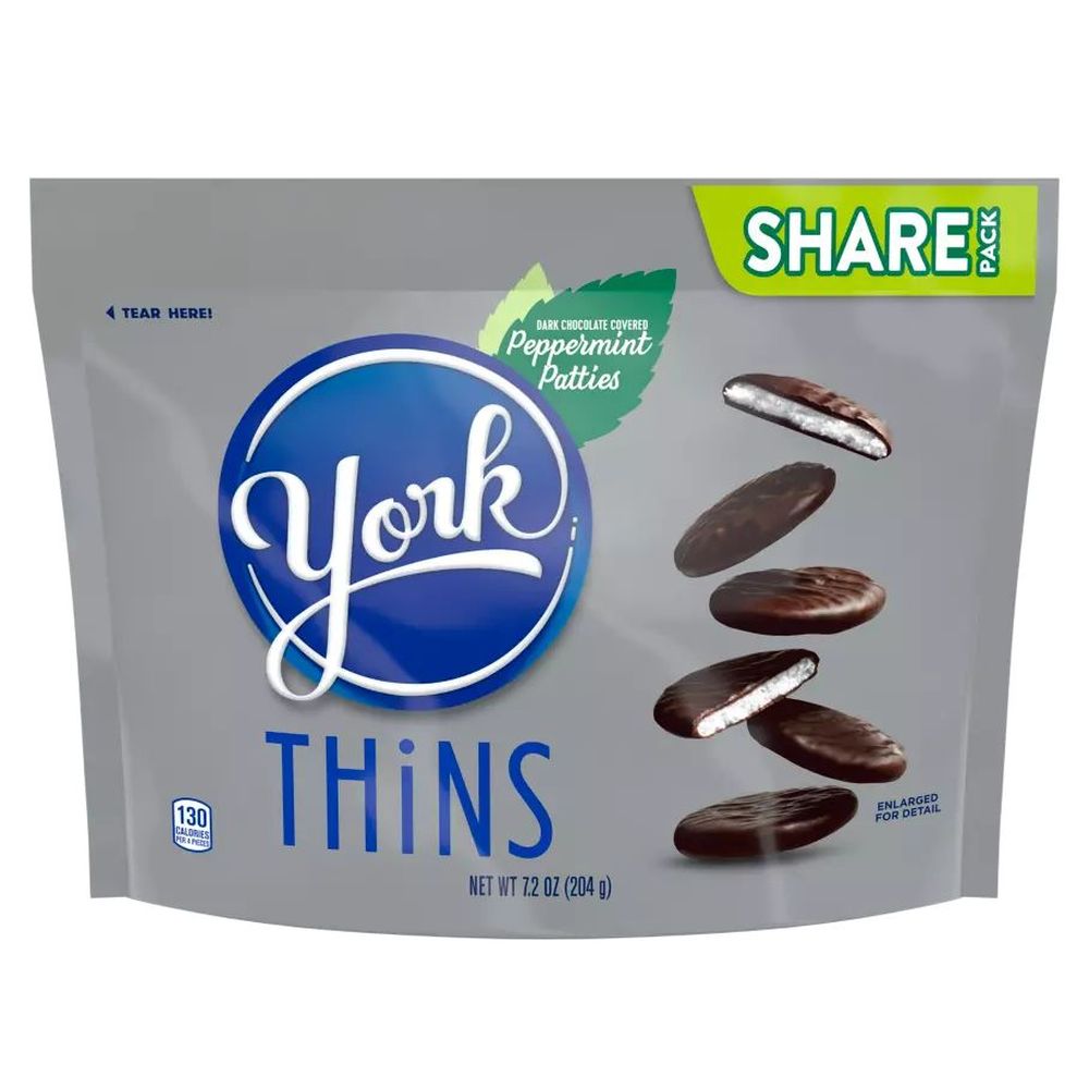York Thins Dark Chocolate Covered Peppermint Patties - Snack Size Bar, 7.2 Ounce -- 10 Per Case