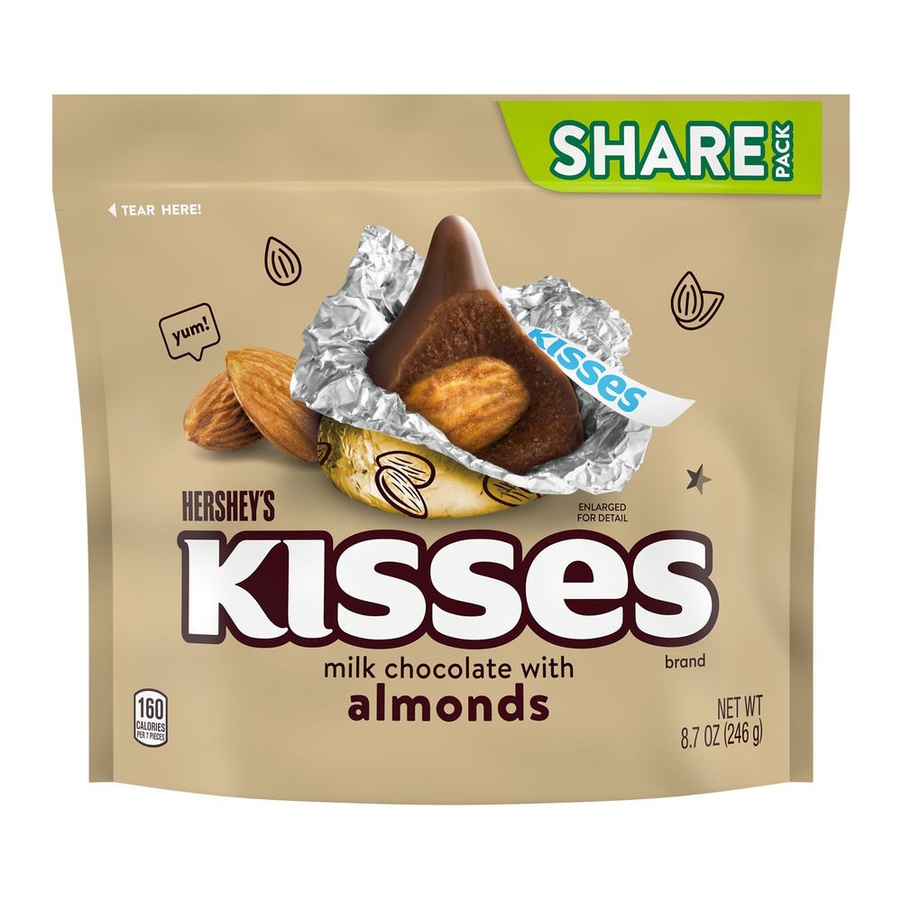 Hershey's Kisses Milk Chocolate With Almonds Candy - Share Pack, 8.7 Ounce -- 8 Per Case