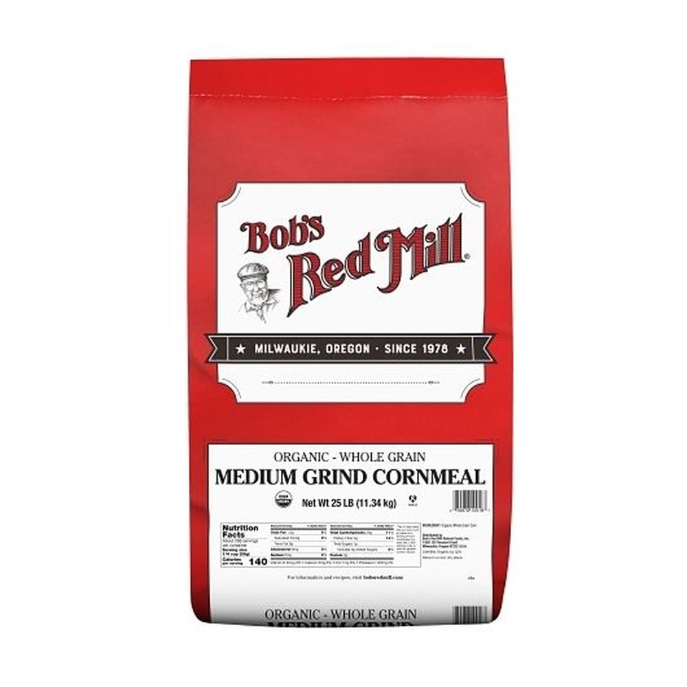 Bob's Red Mill Organic Whole Grain Medium Grind Corn Meal, 25 Pound