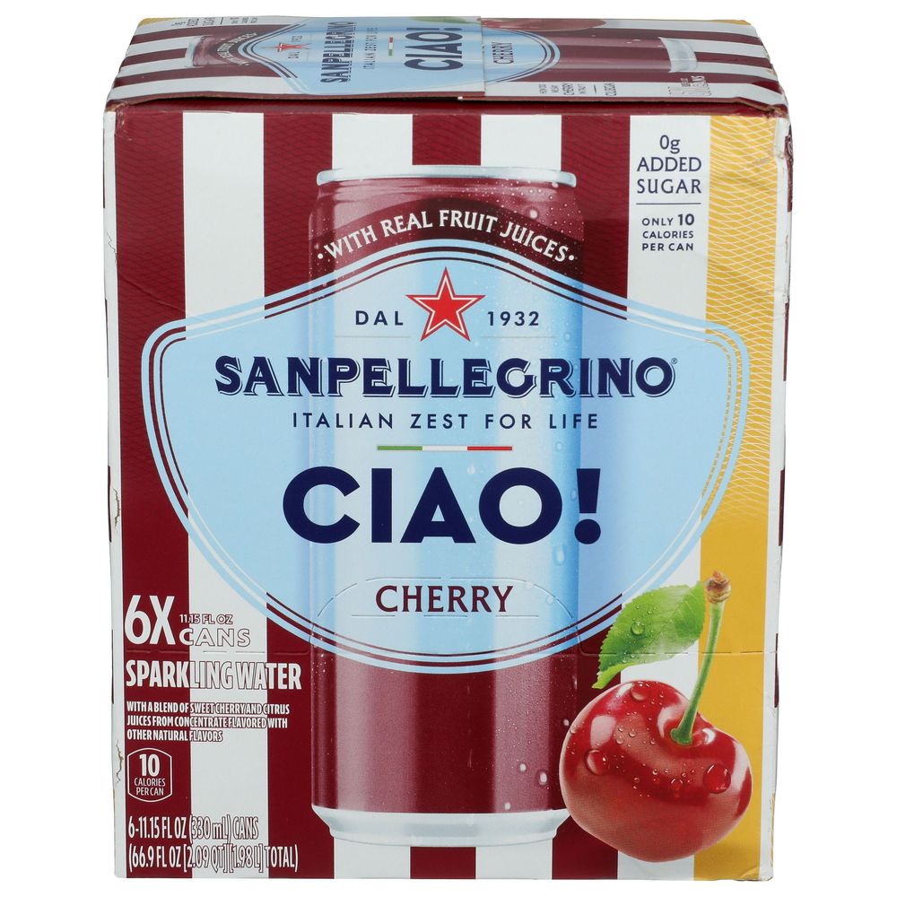 Sanpellegrino Ciao Cherry Sparkling Water, 11.15 Ounce -- 24 Per Case