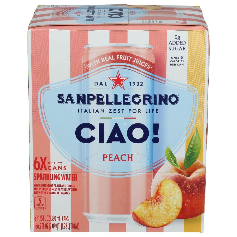 Sanpellegrino Ciao Peach Sparkling Water, 11.15 Ounce -- 24 Per Case