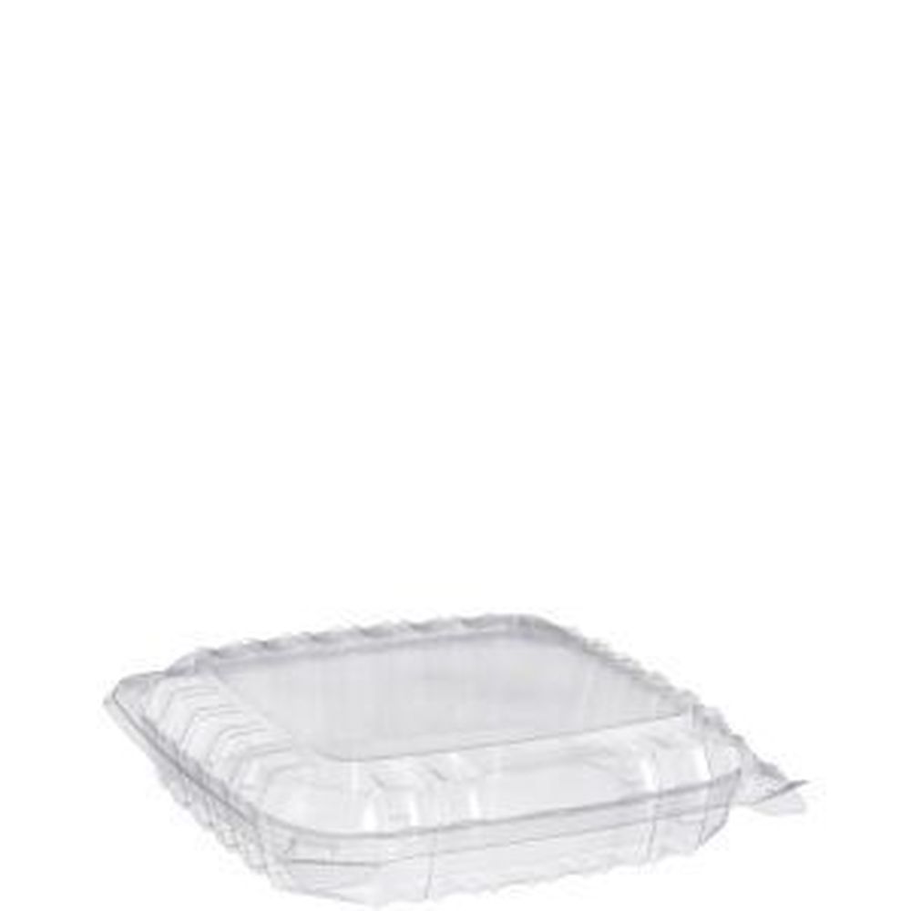 Clearseal Pet Plastic Medium Shallow Clear Hinged Lid Container, 8.3 X 8.3 X 2 Inch -- 250 Per Case