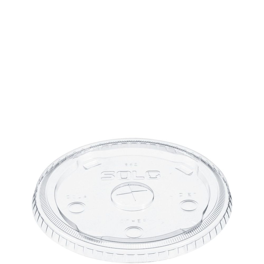 Clear Polyethylene Terephthalate Straw Slotted Lid with ID Buttons for 32 to 44 Ounce Cup